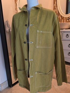 Unisex Urban Outfitters Olive Green Work Jacket with White Stitching